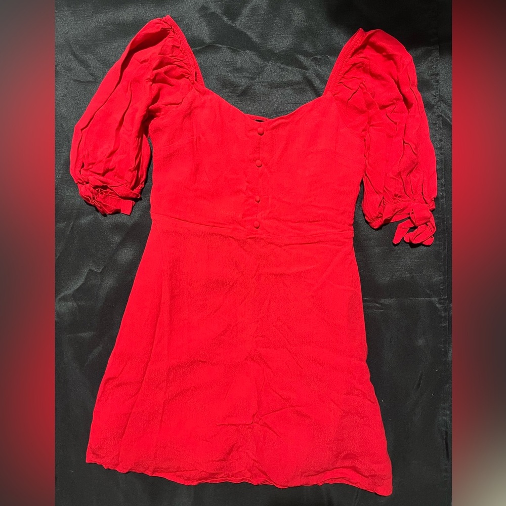 Forever 21 Vibrant Red Puff Sleeve Dress